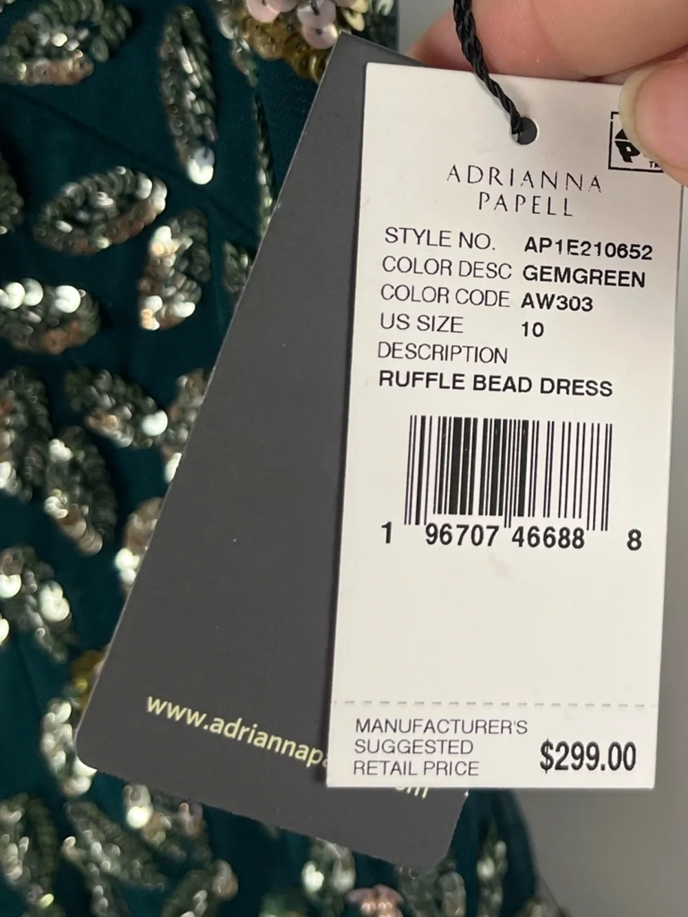New Adrianna Papell Women's Embellished Ruffled Godet Dress green size 10 - Picture 5 of 10